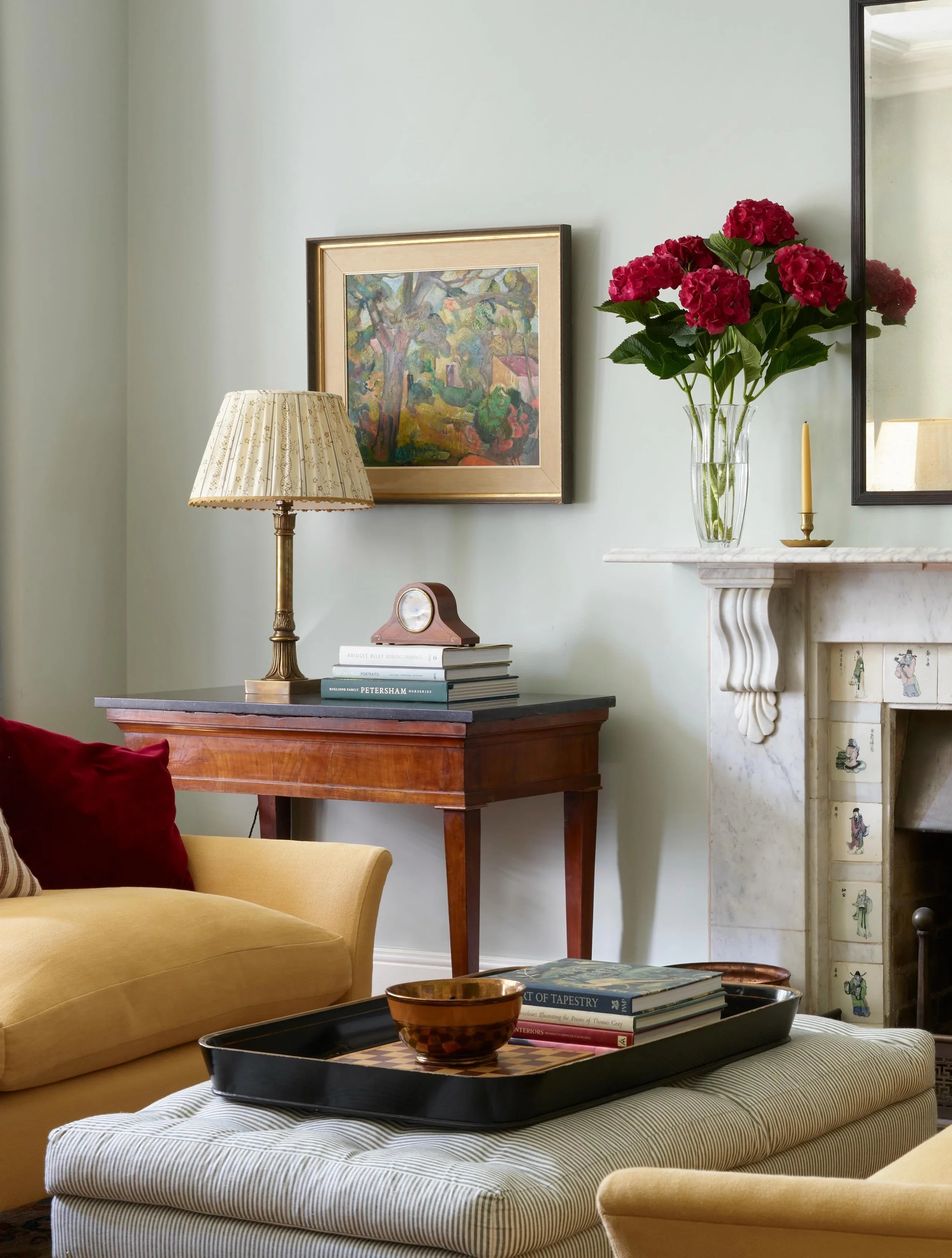 Details of a sunlit drawing room in Oxford.

The design began, as many of the best rooms do, with a single special piece.  In this case a beautiful antique Mahal carpet. Its colours quietly set the tone for everything that followed, guiding the palet