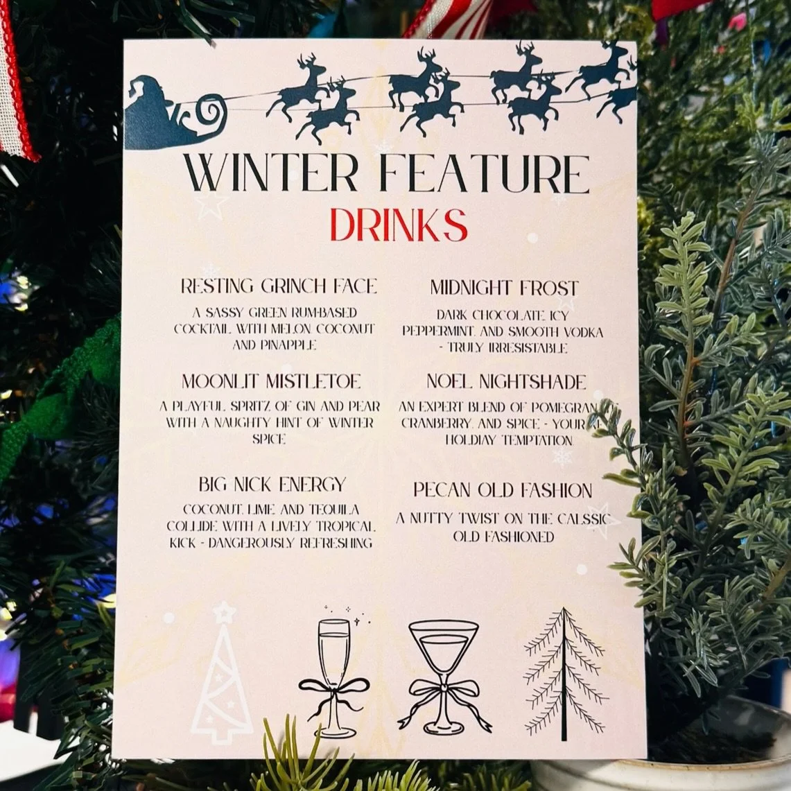 Corbeau understood the assignment this season.
Holiday cocktails, cozy vibes, and the prettiest pours in Homewood.
Try the new Winter Feature Menu all season long. ✨