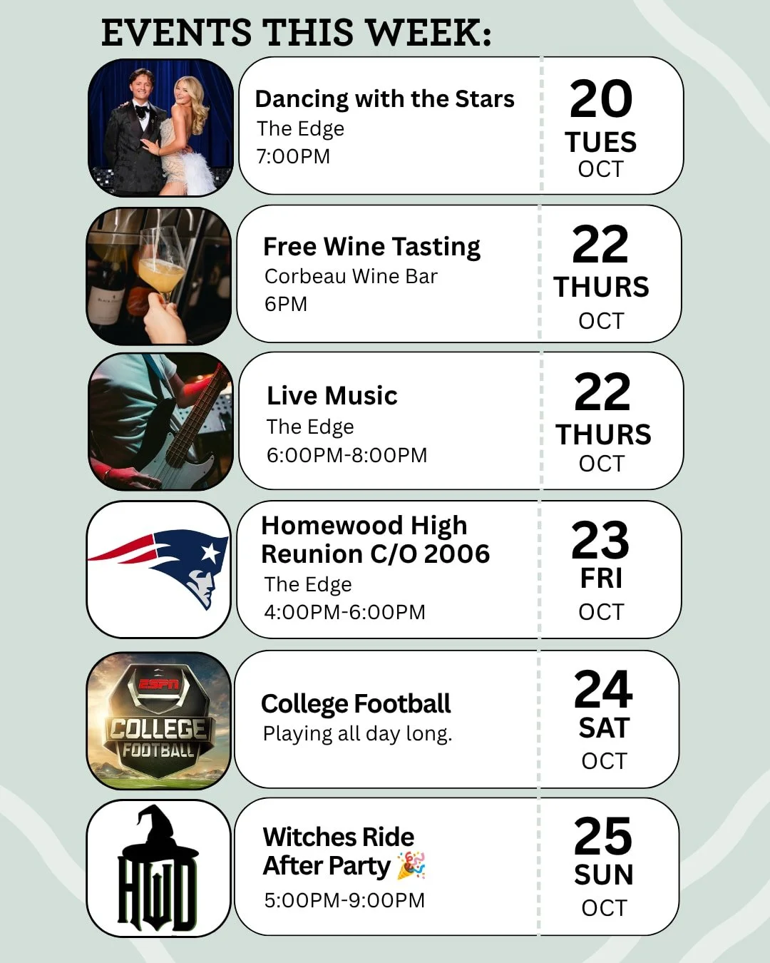 Spooky Season Is Here, and There&rsquo;s Plenty to Look Forward to at The Edge!

Whether you&rsquo;re catching Dancing with the Stars, sipping wine with friends, or looking for a fun way to unwind after a busy day, The Edge has something for everyone