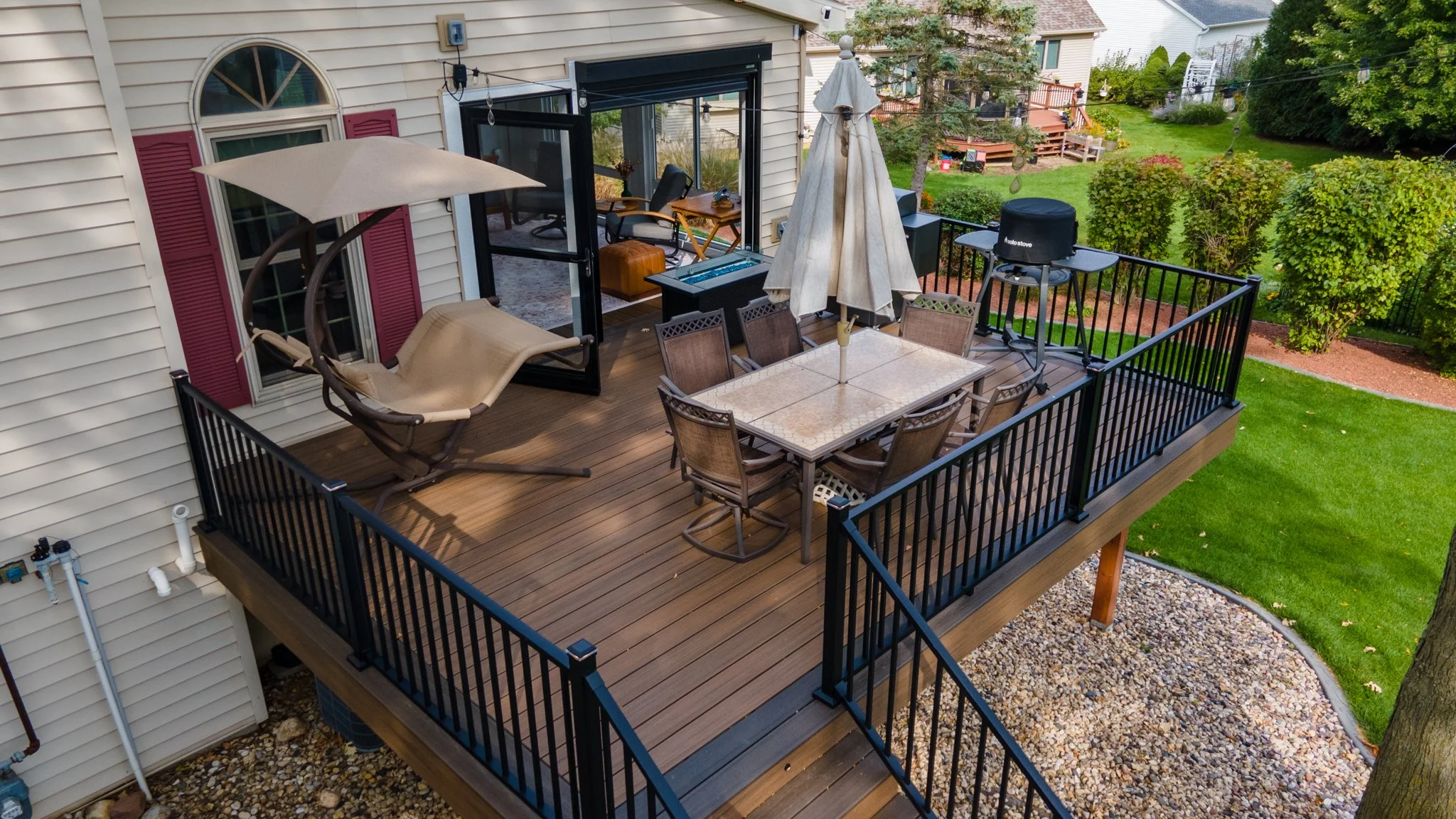 Outdoor spaces designed for real life.  #TrexPro #narimadison #artisandeck #ArtisanDeckandOutdoorLiving #madisonwideckbuilder