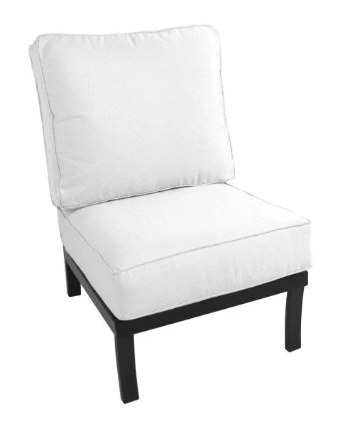 white cushioned sectional piece on black frame against white background
