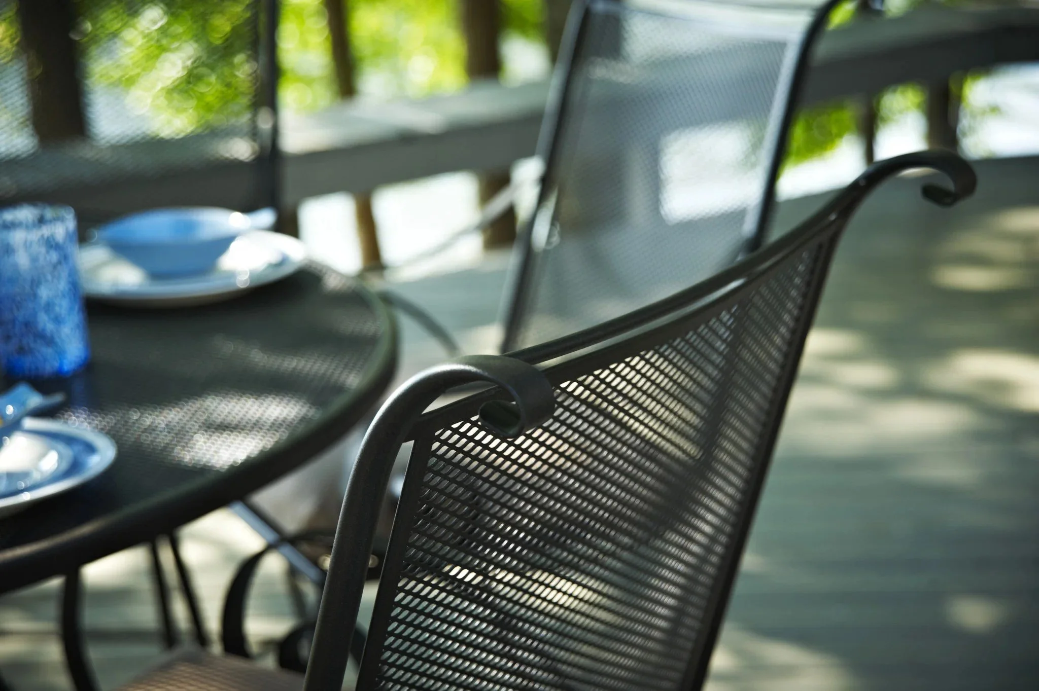 close up of wrought iron dining set
