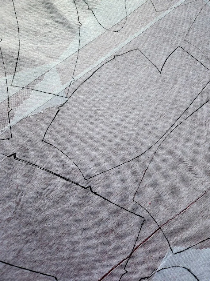 Craft patterns traced on top of a surface with apparel interfacing applied.