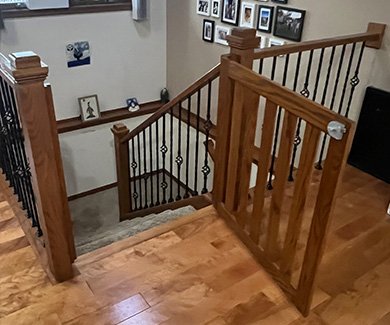 Custom wood safety gate open