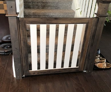 Custom two toned wooden safety gate