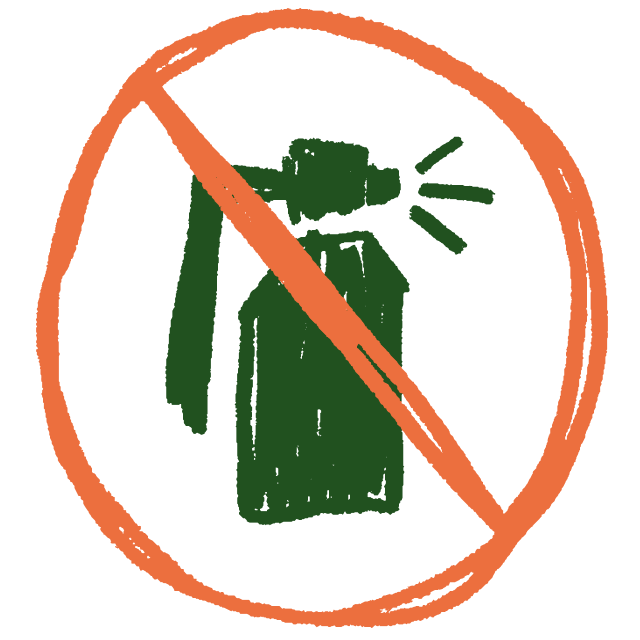 A crossed-out spray bottle icon indicating prohibition.