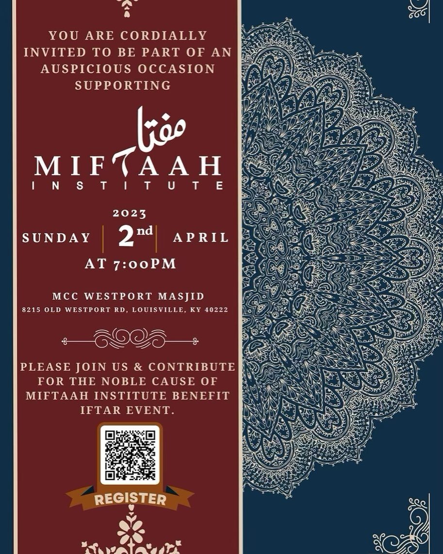 MCC of Louisville is pleased to announce one MORE @miftaah.institute event this weekend! 

We have a Community Iftikaf on Saturday night (April 1) in collaboration with Miftaah, and the very next night we will be hosting a Benefit Iftar/Dinner in sup