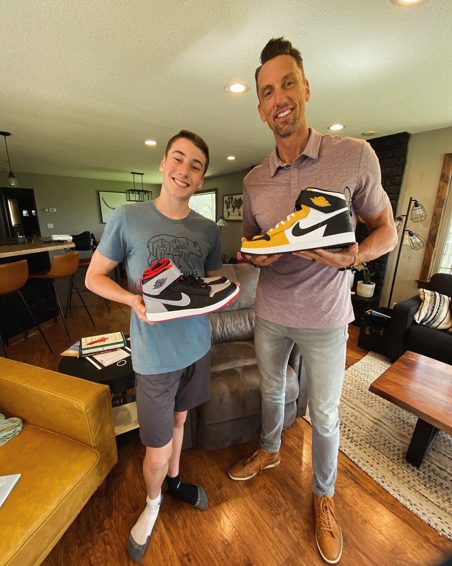 Big day for the Sebesta men! First pair of J&rsquo;s for the boy. First pair of J&rsquo;s for me since 1996. Old school.