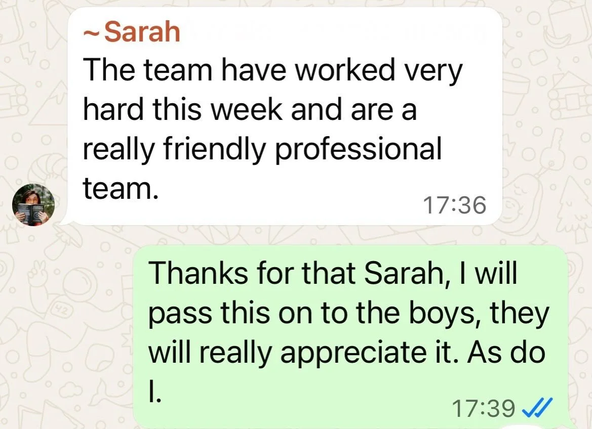 On a wet, windy difficult day on site, some lovely feedback from our customer makes it all worthwhile. ❤️