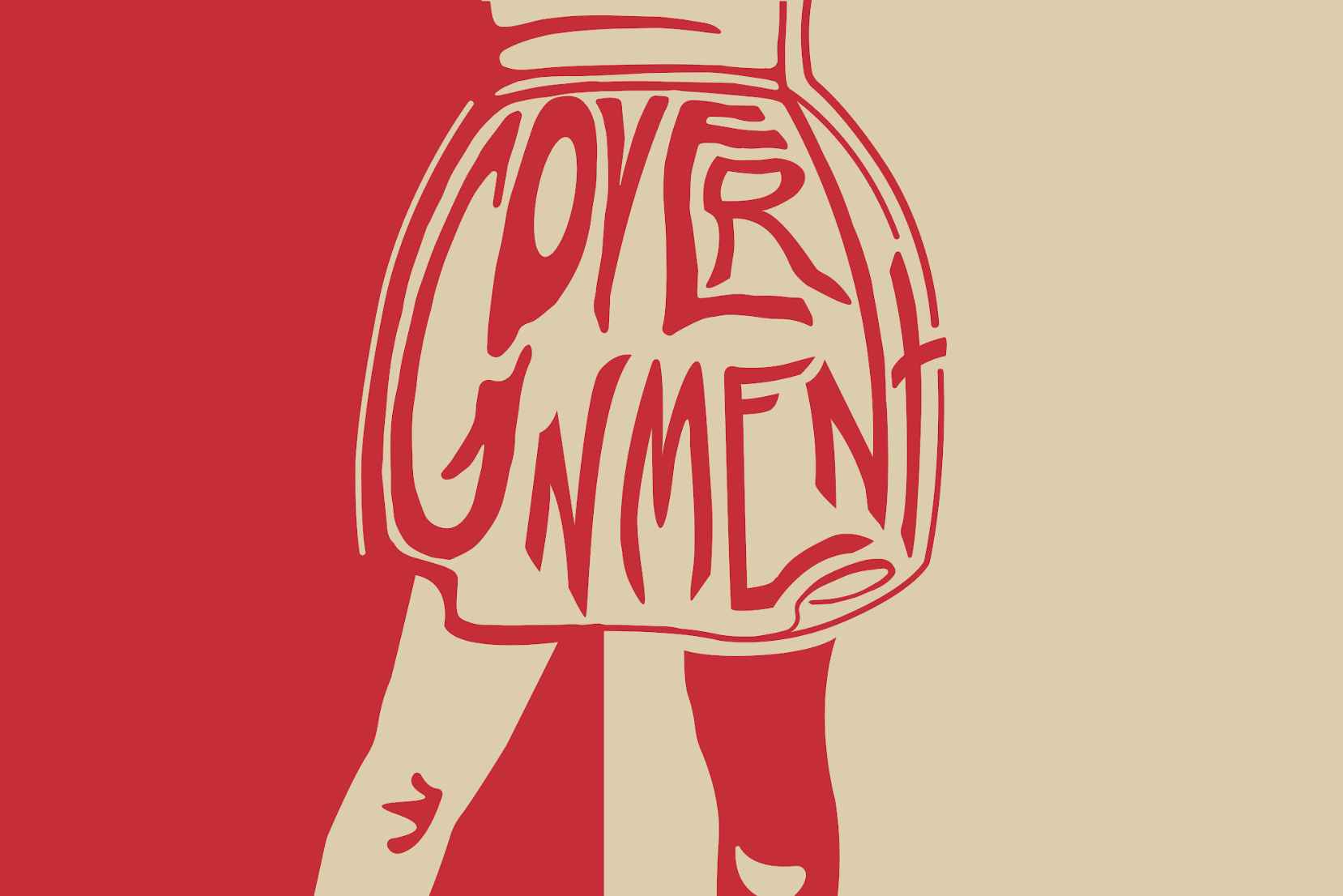 Illustration of woman wearing a skirt with the words "Government" illustrated over it.