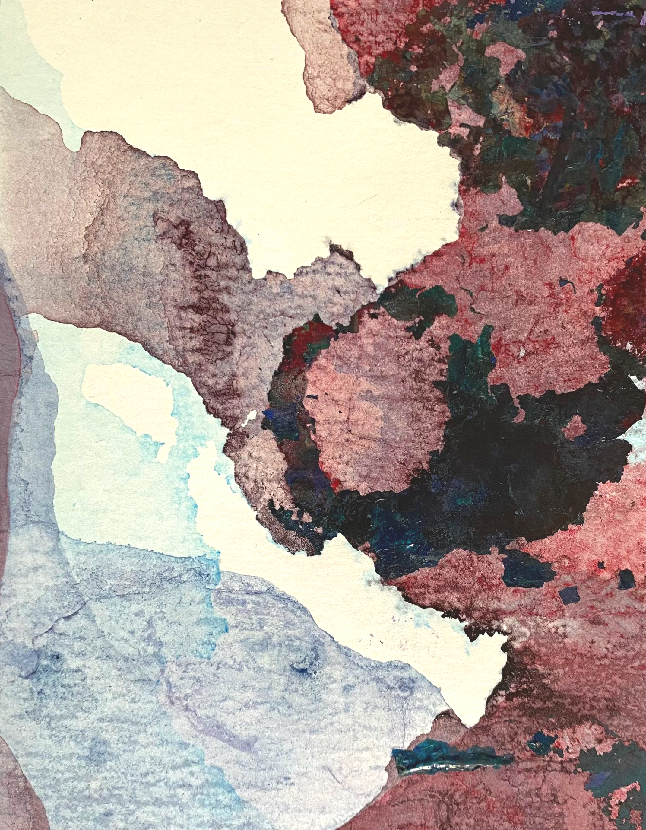 Abstract acrylic and minimalistic painting in red and purple