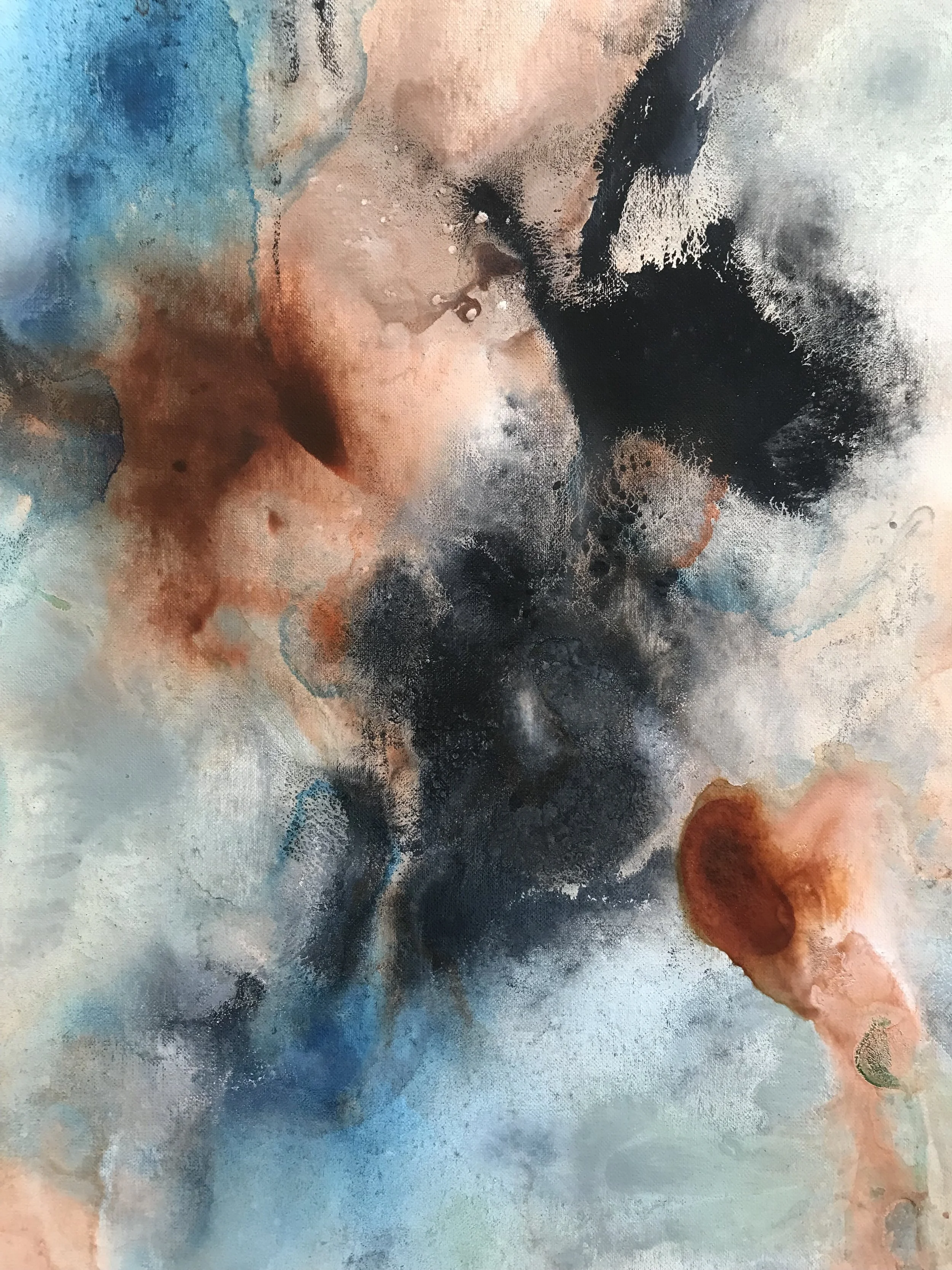 acrylic abstract painting in blue, black and blue