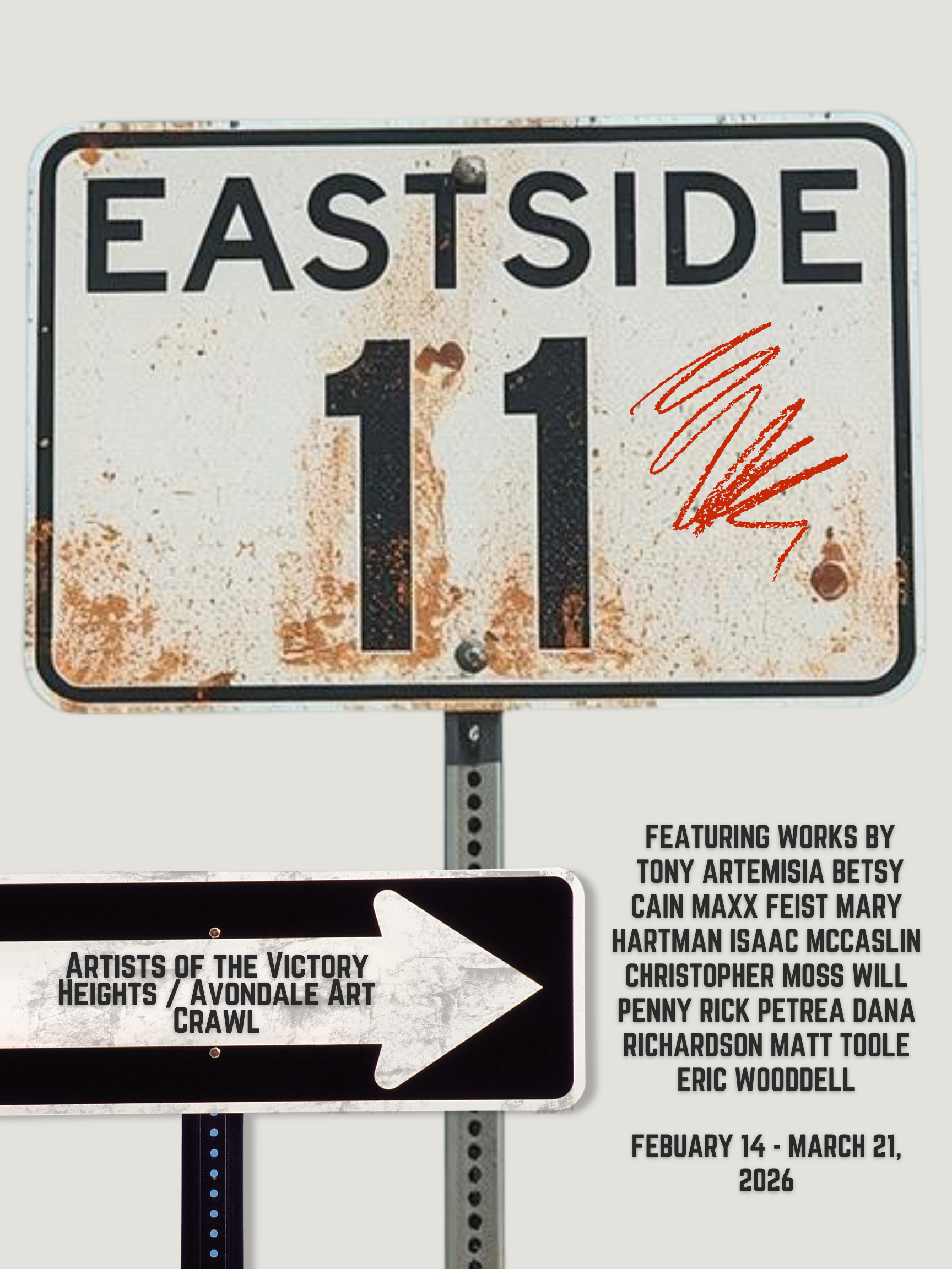 "Eastside 11: Artists of the Victory Heights / Avondale Art Crawl exhibit poster
