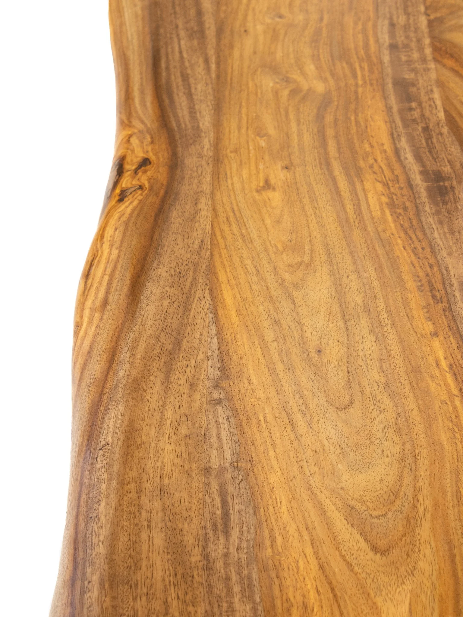 Close-up of the live edge detail, highlighting the natural, organic contours of the wood.