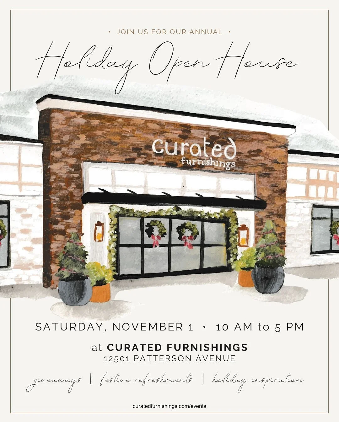 Save the date, Richmond, and join us for our annual Holiday Open House on Saturday, November 1st! Our showroom is decorated with sparkling details to inspire your own seasonal decor, and we can&rsquo;t wait to share our newest Christmas collection wi