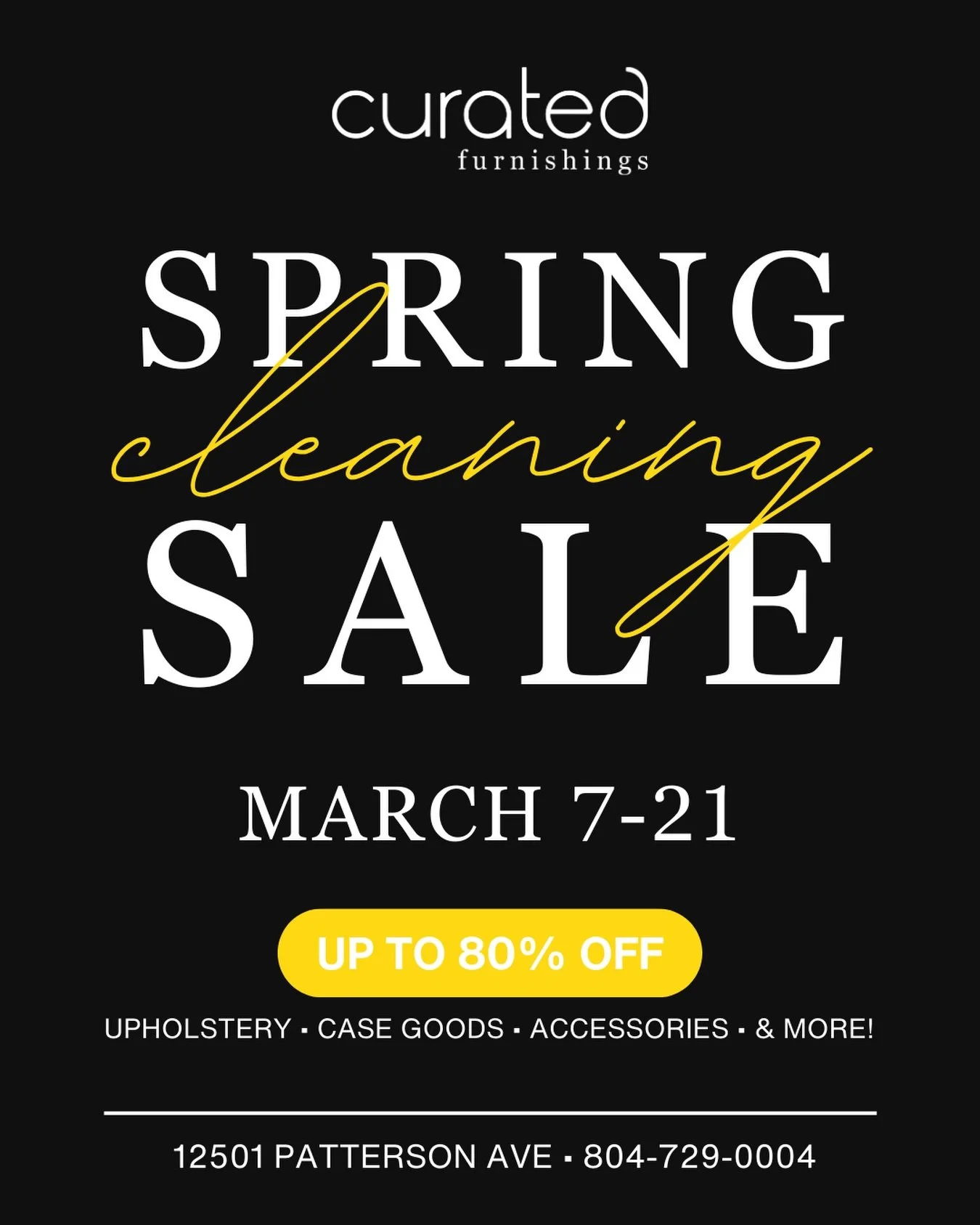 We&rsquo;re doing a little spring cleaning to make room for new arrivals! Beginning this Saturday, March 7, shop our Spring Cleaning Sale and save BIG on select upholstery, case goods, accessories, and more.

It&rsquo;s the perfect time to refresh yo