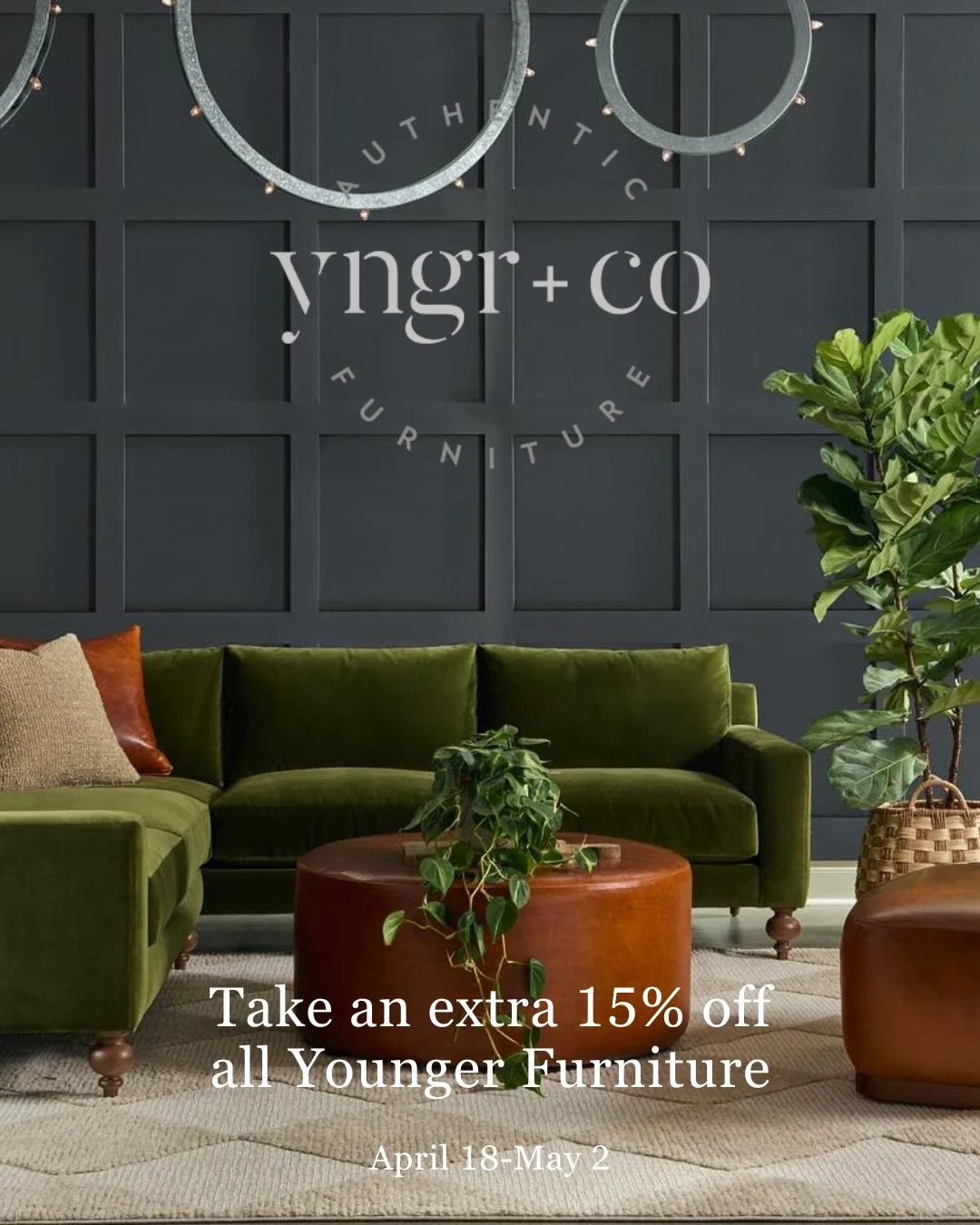 From April 18 through May 2, enjoy an extra 15% off all @youngerfurniture sofas, sectionals, chairs, and ottomans! 

Bench-built in North Carolina with locally sourced materials, these pieces offer the comfort, quality, and customization you&rsquo;ve