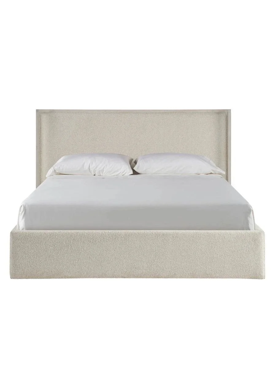 Universal Furniture Avaline Owen upholstered storage bed in Skylark with wood-framed headboard, available in queen and king at Curated Furnishings in Richmond, VA