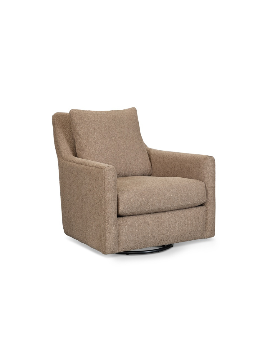 Side view of the Wylie Swivel Chair, highlighting the high back and gently sloped armrests.