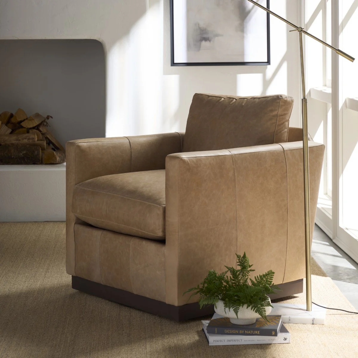 Rowe Allie Chair in brown leather – modern accent chair made in the USA