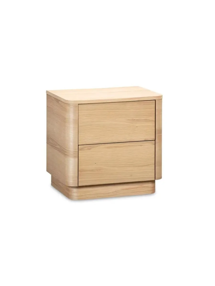 Round Off tall nightstand, light oak, angled view