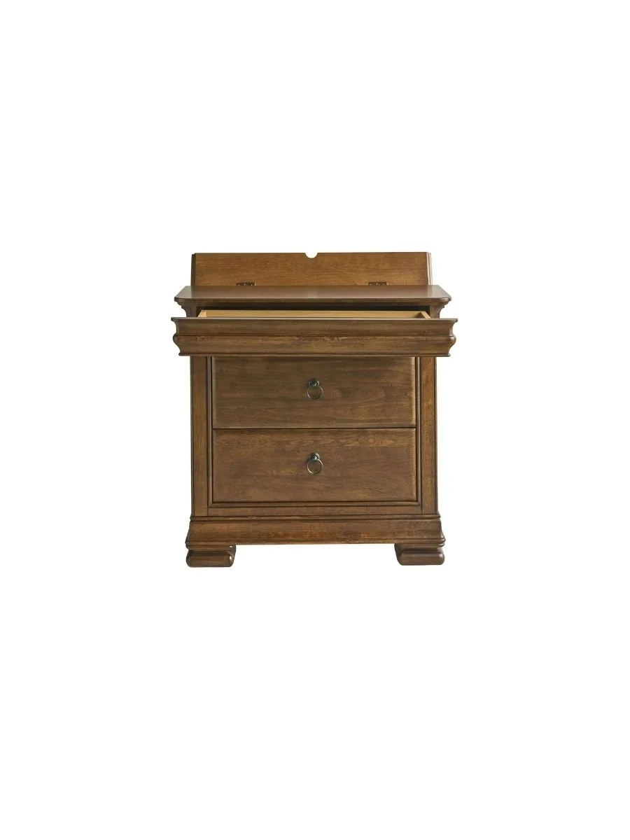 Universal Furniture New Lou nightstand, cognac finish, angled view