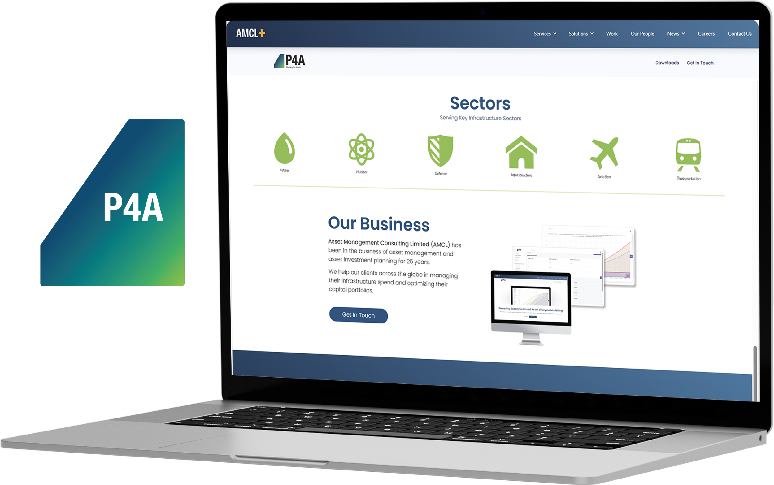 P4A website seen on a laptop, with the P4A logo to the left.