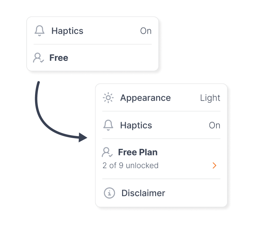 A change in the dropdown menu in the PWay Calc app. Appearance, plan information, and a disclaimer tab were added.