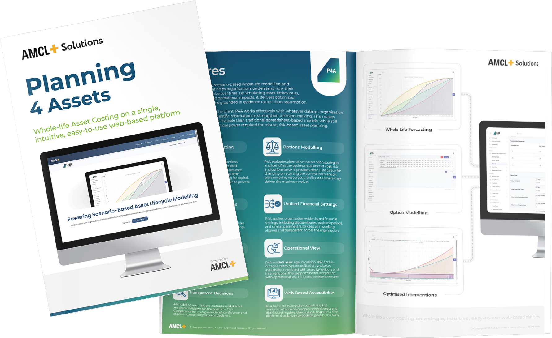 P4A brochure, showing the cover and the features page spread.