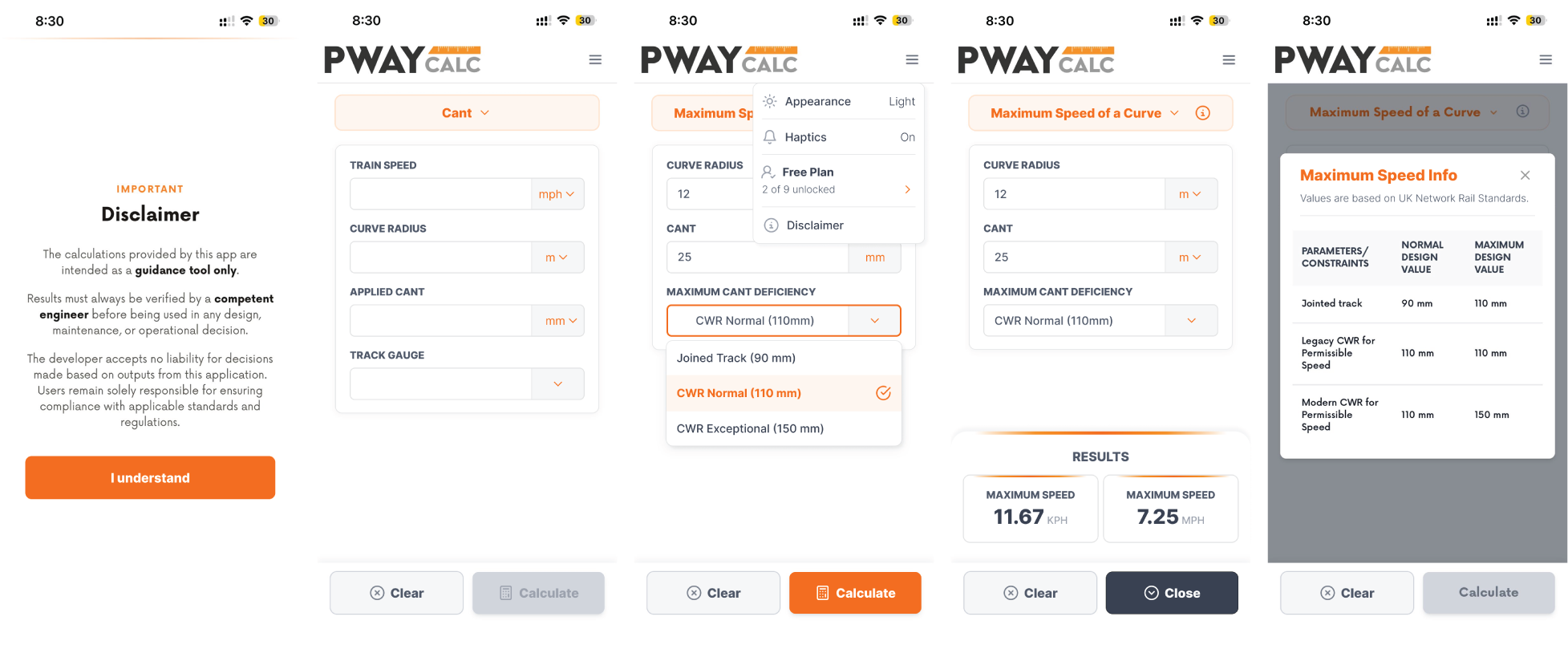 PWay Calc final UI for the free tier.