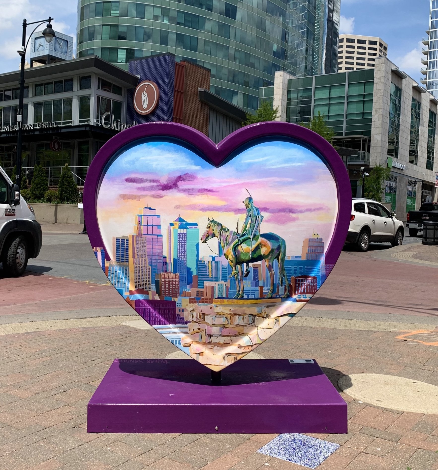 The Scout - Parade of Hearts. 5” foot Heart shaped fiberglass form painted with acrylic paint for Kansas City project.
