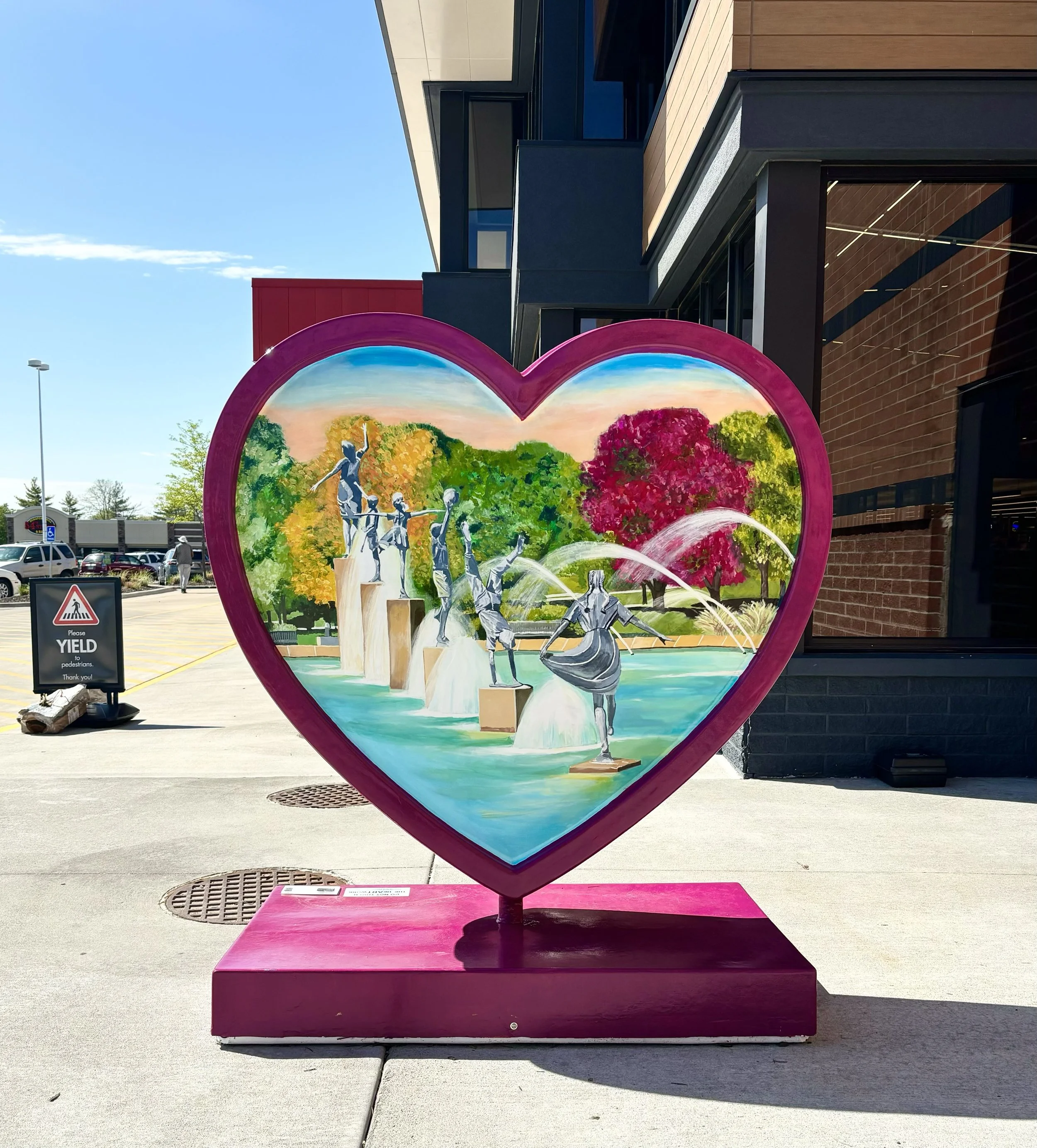 City of Fountains - Parade of Hearts. 5” foot Heart shaped fiberglass form painted with acrylic paint for Kansas City project.