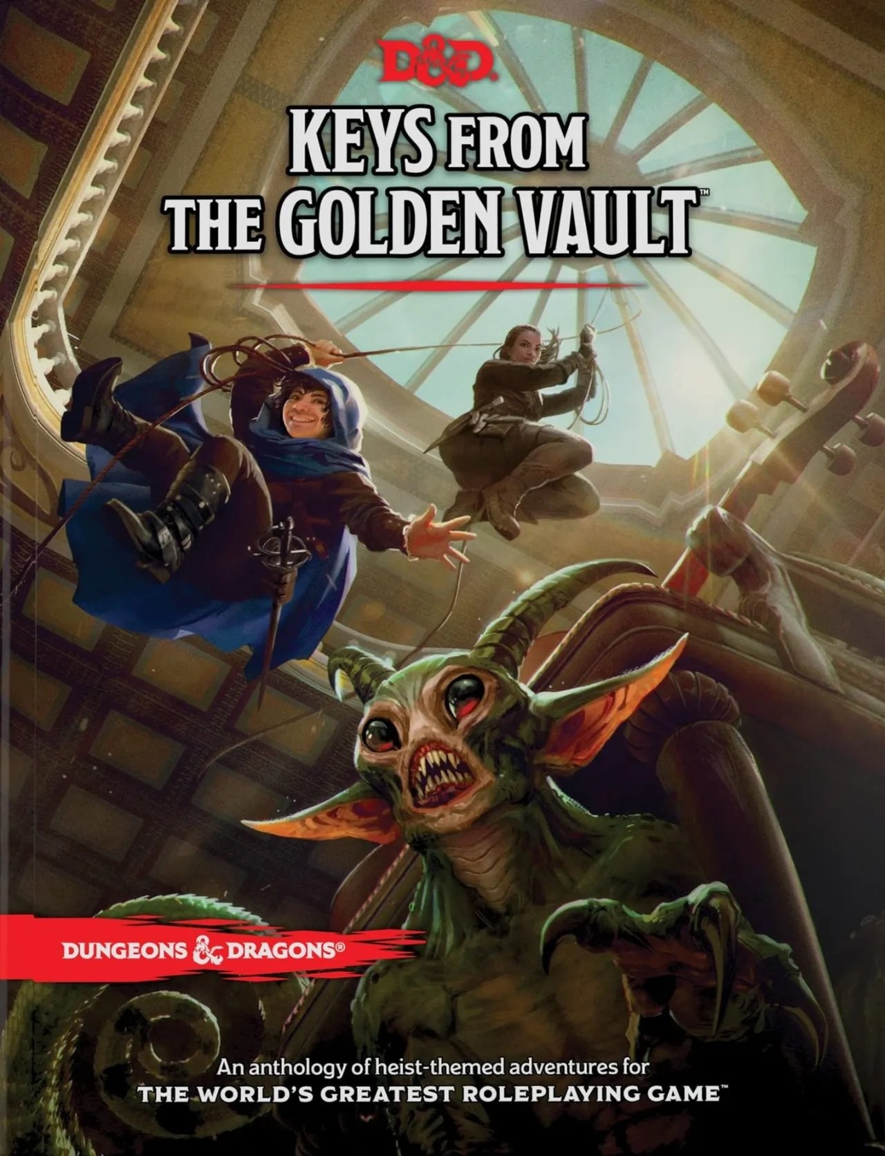 Photo of the cover to the RPG book Waterdeep Dragon Heist which shows low level characters who use wits to win.