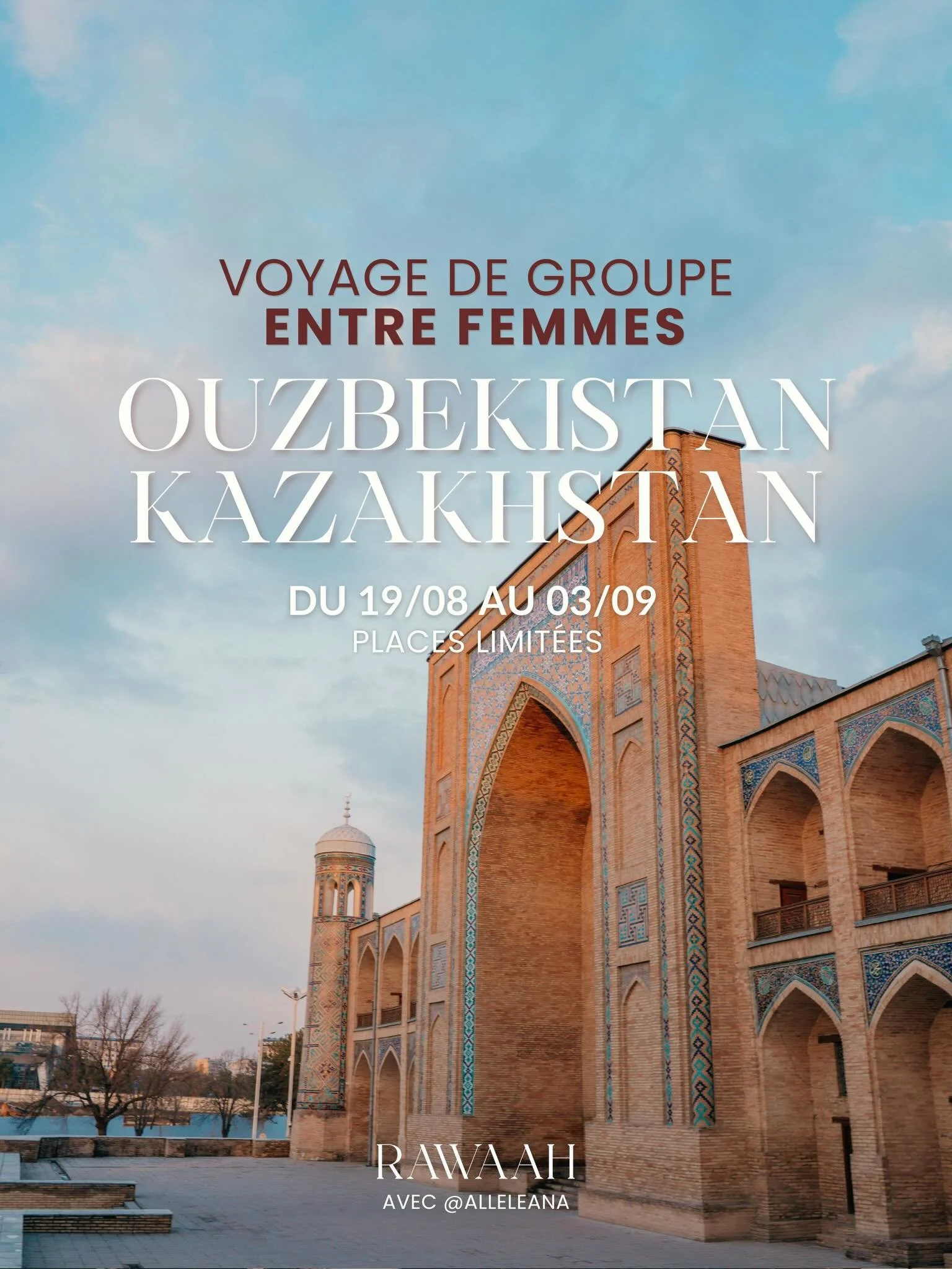 L&rsquo;Asie Centrale comme vous ne l&rsquo;avez jamais vue ! 🇰🇿 🇺🇿

Du 19 ao&ucirc;t au 3 septembre 2026, rejoignez-nous pour un combo exclusif de 16 jours entre l&rsquo;Ouzb&eacute;kistan et le Kazakhstan. Un itin&eacute;raire pens&eacute; pour