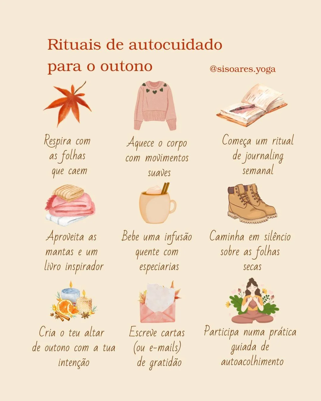 🍁O outono chega devagar, trazendo com ele um convite para abrandar. Já o sentes?
Este será um tempo de recolhimento, de escutarmos o nosso corpo, de cuidarmos das nossas emoções e de criarmos rituais simples que nos aque