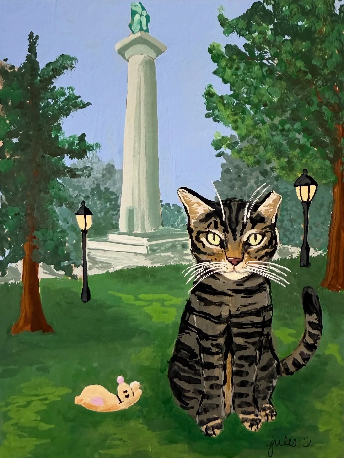 What Calvin lacks in left ear tip he makes up for in charm and curiosity 🌳 painted here in Fort Greene park