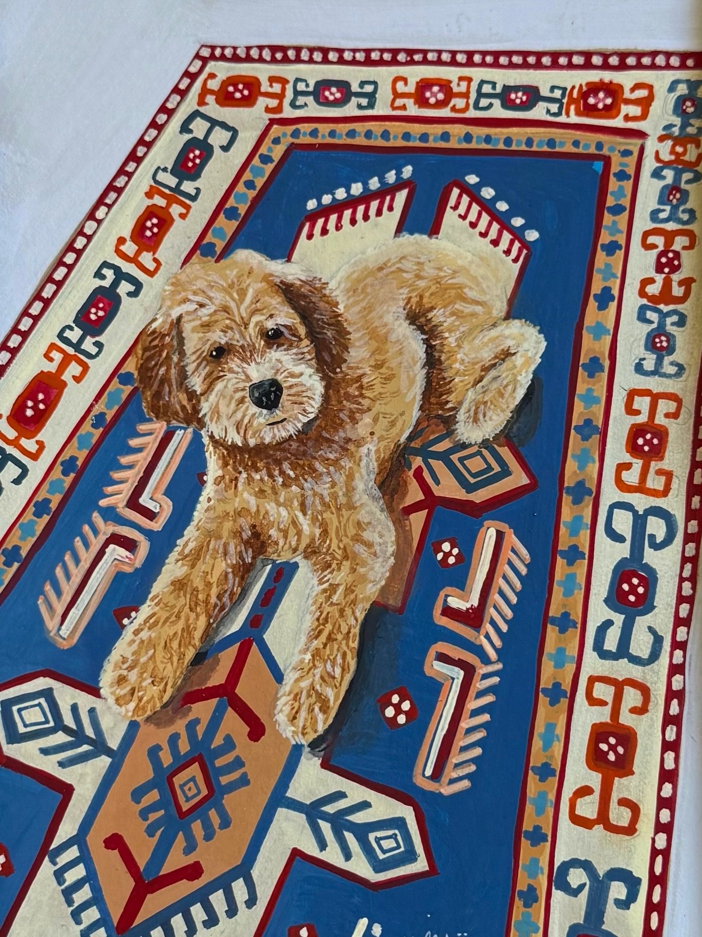 Cleo Dior 💙 on a good rug, painted in my new favorite place (plastic table in my parents garage)