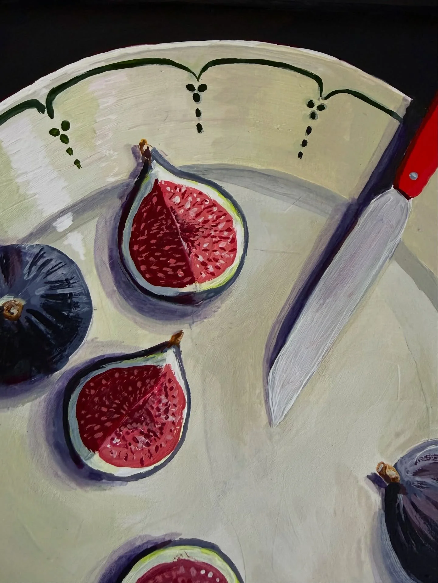 Some figs on a plate (on a frame). Recently learned that figs are not actually a fruit but rather &ldquo;a cluster of many inverted flowers&rdquo; so do what you will with that information 😶&zwj;🌫️