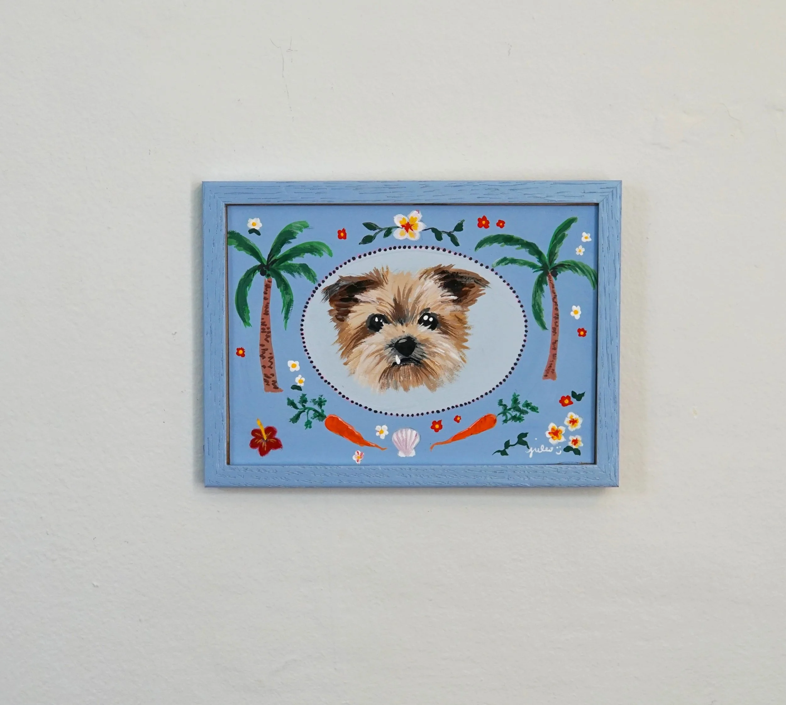A brief departure from calendar content to honor Frida 💗🐚🌴🥕🌺

I hope doggy heaven looks like the beaches of your native Puerto Rico and has plenty of carrots for you to eat. I loved painting you and your snaggle tooth.