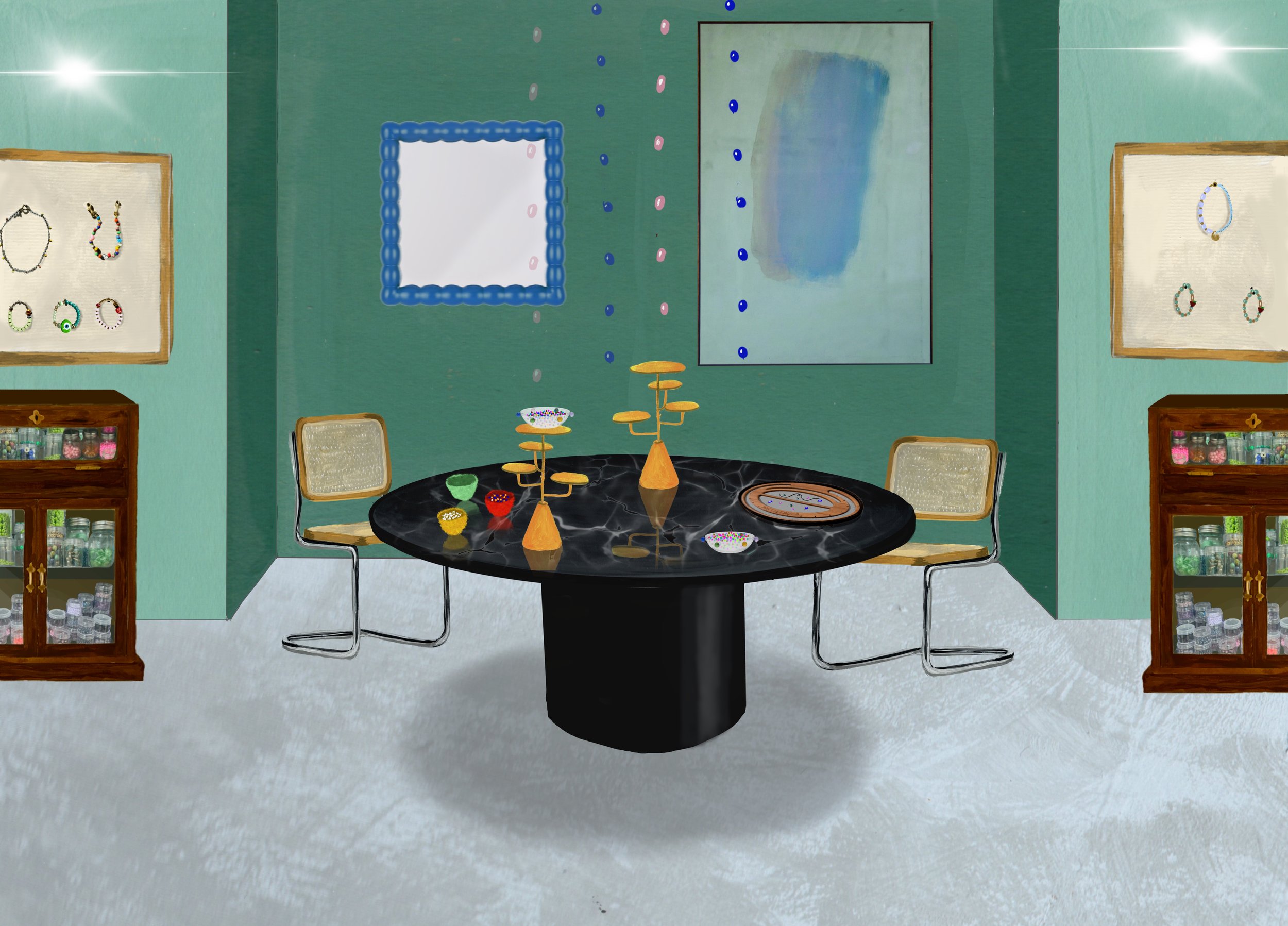 Rendering of pop-up for jewelry designer Don't Let Disco.