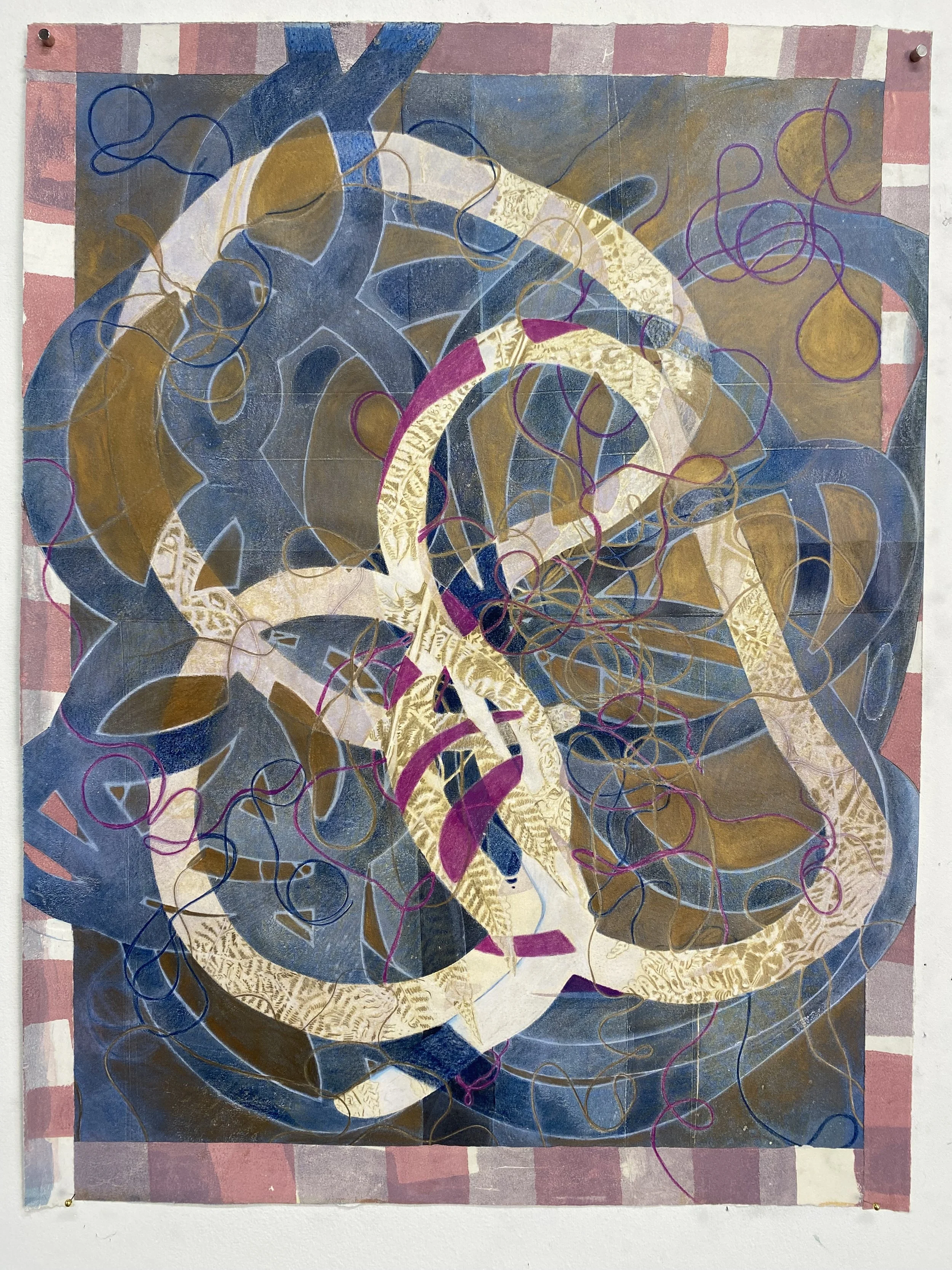 What Are the Chances? 2 (work in progress), Ink, acrylic, Prismacolor, and collage, 2025