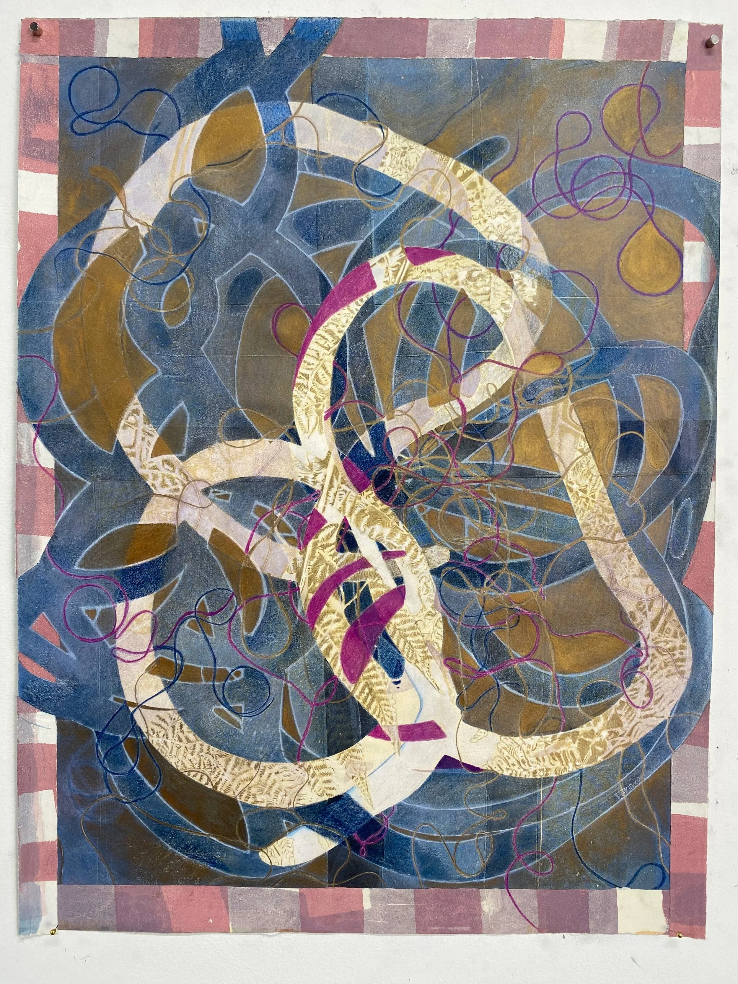 What Are the Chances? 2 (work in progress), Ink, acrylic, Prismacolor, and collage, 2025