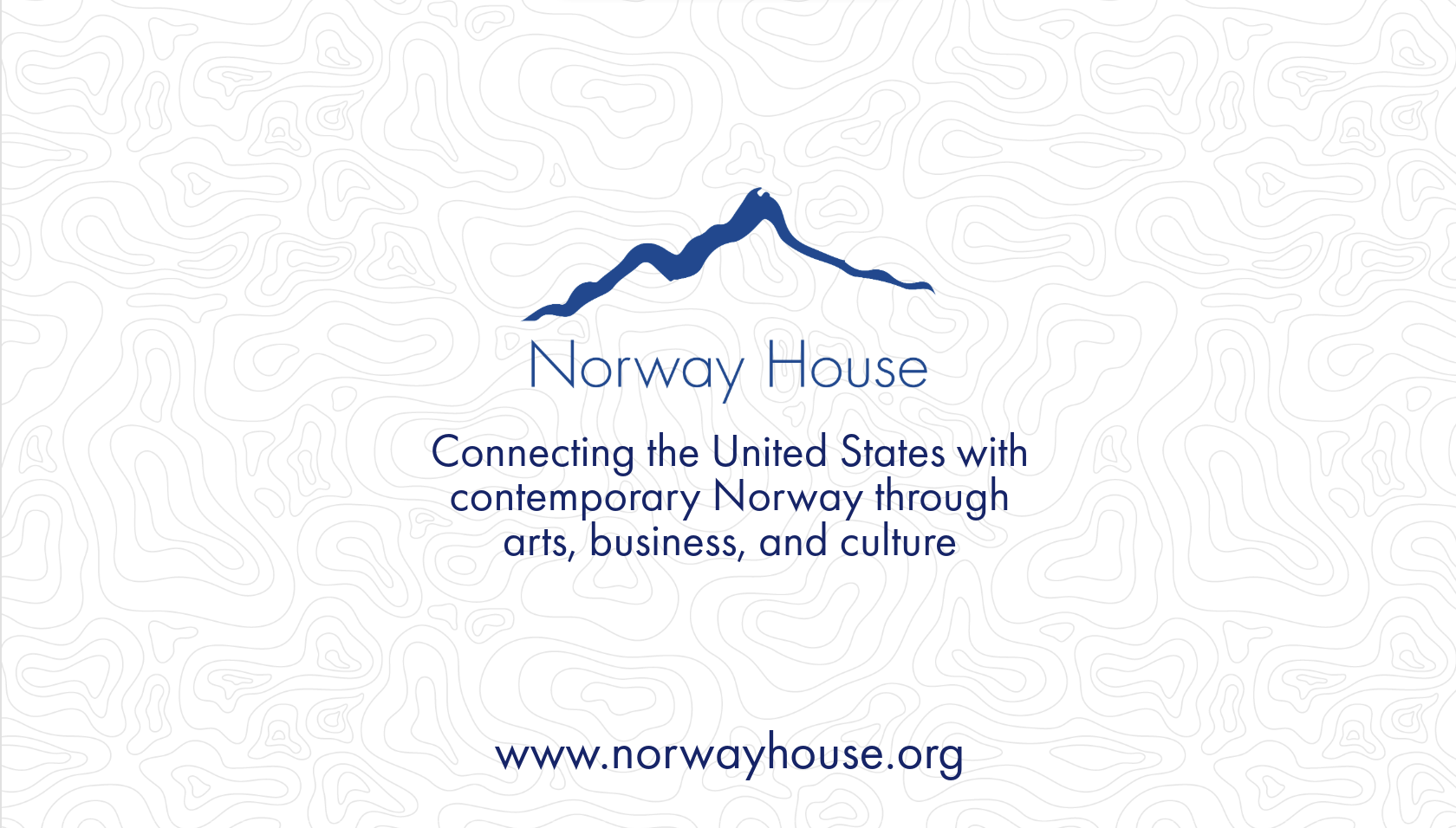 Logo for Norway House featuring a stylized mountain outline and text, with a white background and subtle topographical map pattern.