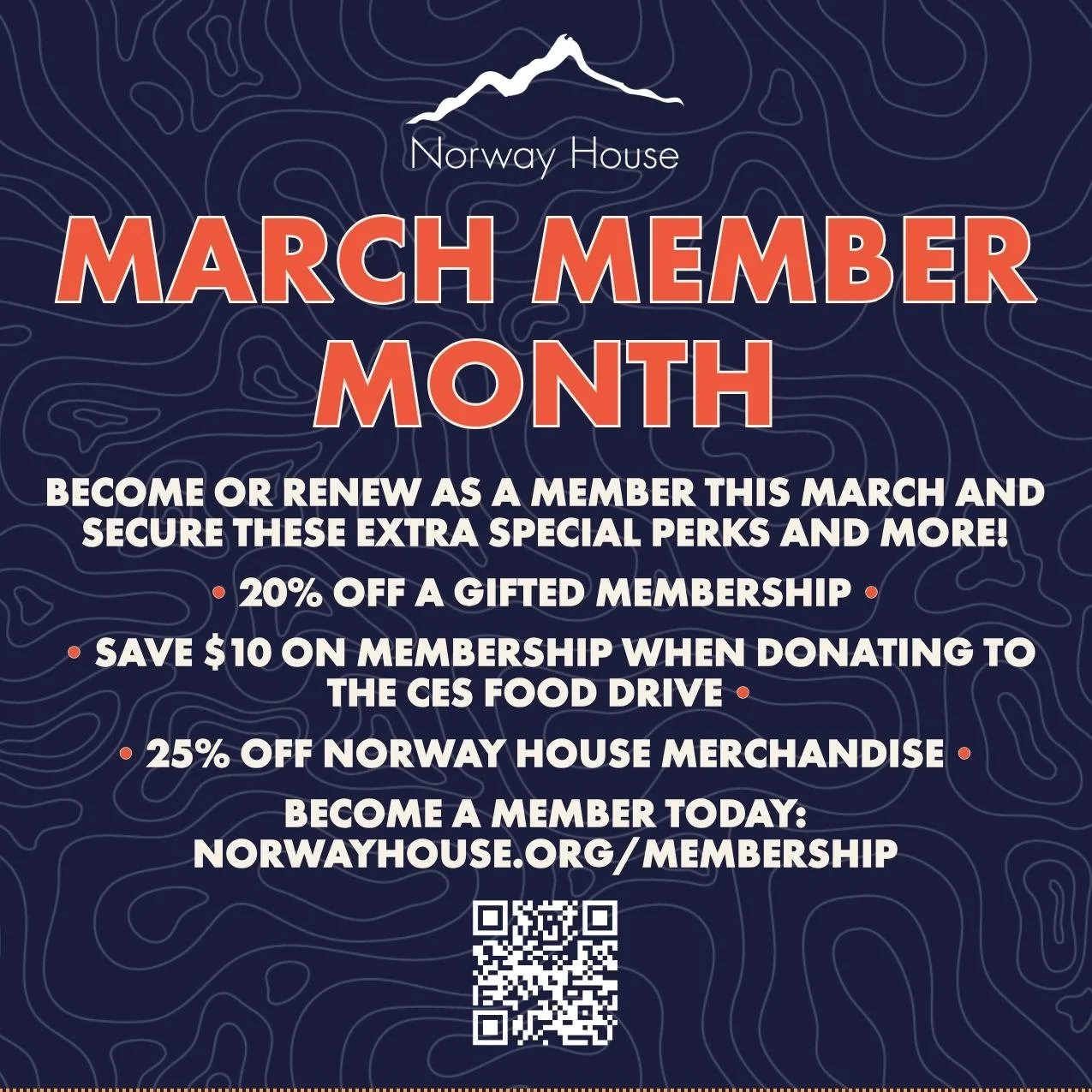 🇳🇴 In celebration of March Member Month 🗓️, the time of year when Norway House shows appreciation for our members, we are offering a series of exciting events and promotions as a way to say mange tusen takk! (thank you very much!) 🙏  to our curre