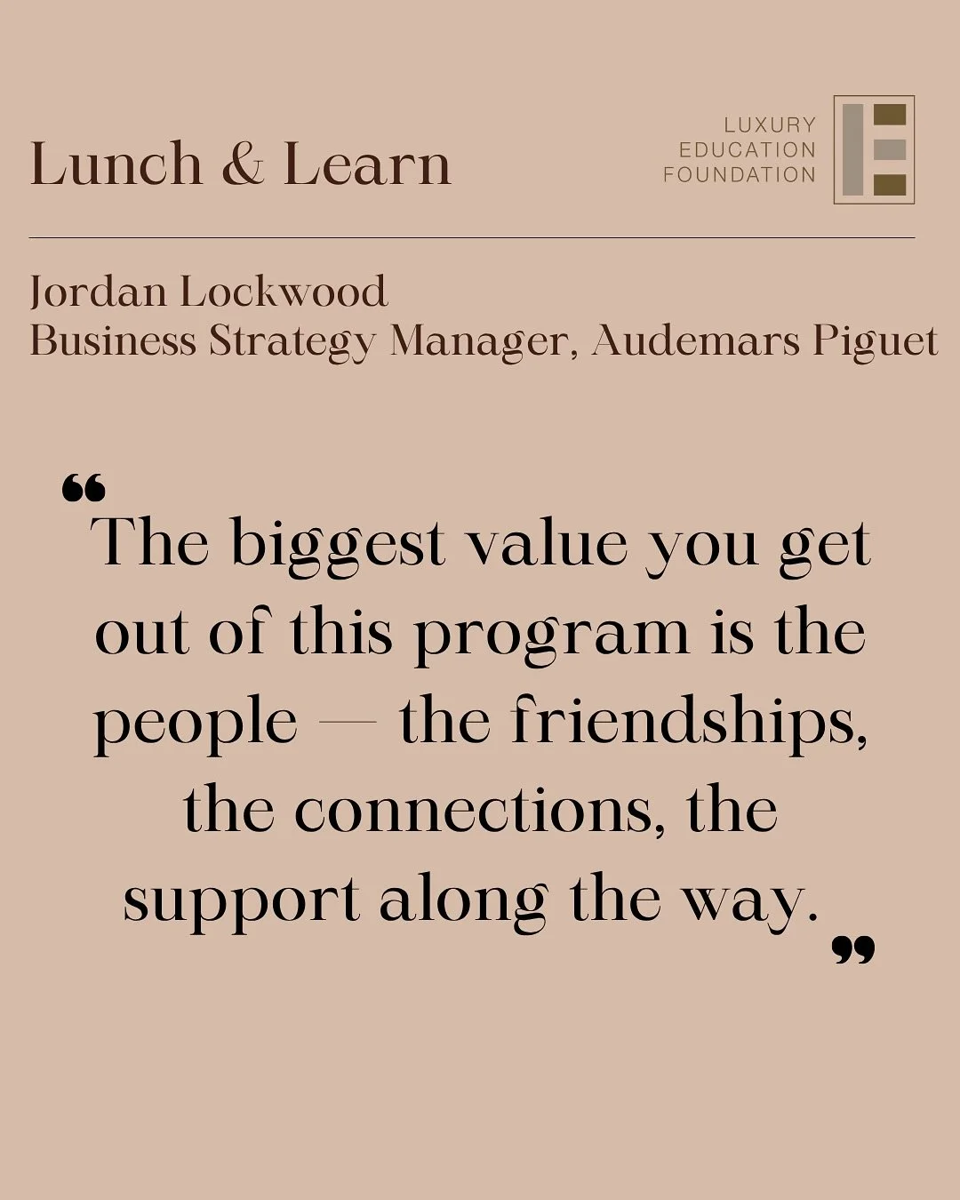We were thrilled to welcome Jordan Lockwood, Business Strategy Manager at Audemars Piguet, back to campus for our Luxury Education Foundation Lunch &amp; Learn.

Jordan shared his experience as an LEF alumnus, highlighting how the program&rsquo;s com