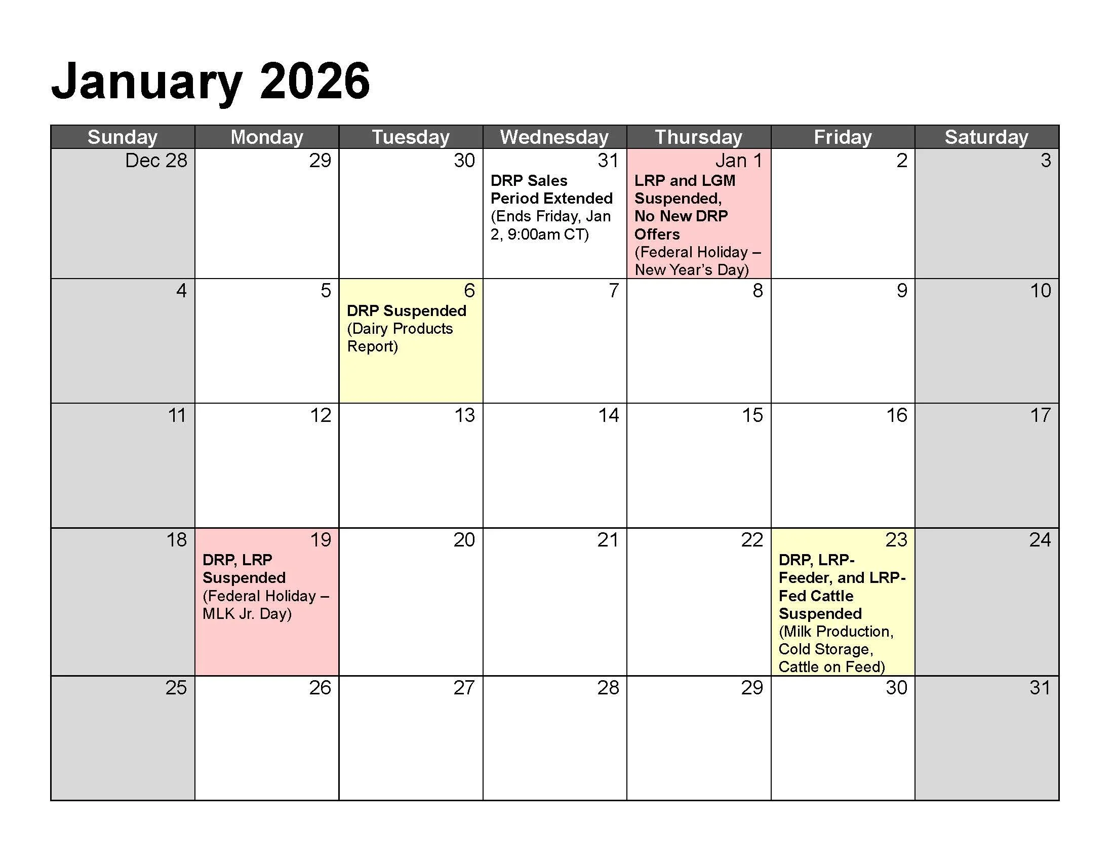 2026 LRP Offer Calendar