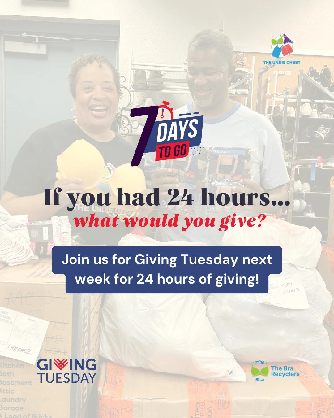 If you had 24 hours to make someone&rsquo;s day easier&hellip; what would you give? 

Next week on Giving Tuesday, The @undiechest is putting that question into action.

One day. 
One essential. 
Clean underwear for families who can&rsquo;t always co
