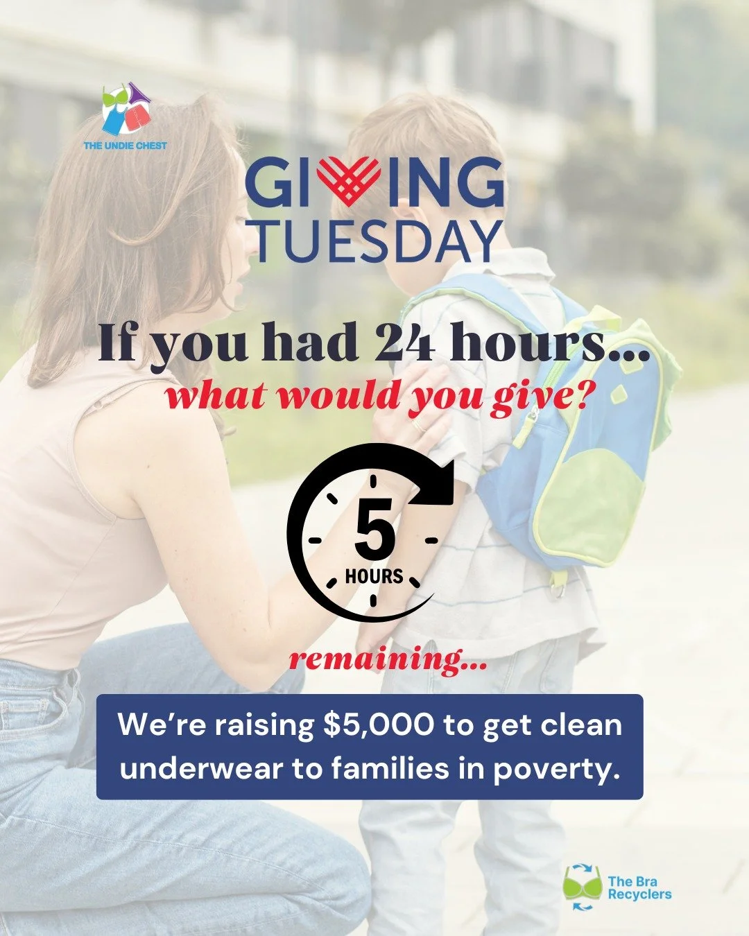 Only FIVE hours left of Giving Tuesday 💙

By midnight, this day of giving will close, and The @undiechest will be wrapping up their push toward a $5,000 goal for clean underwear and dignity.

Underwear is the layer no one sees but everyone depends o