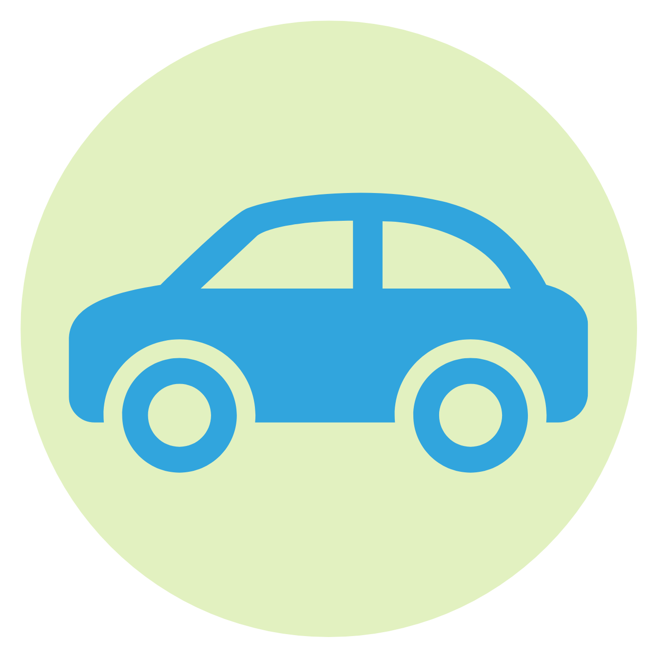 Icon of a blue car inside a light green circle.