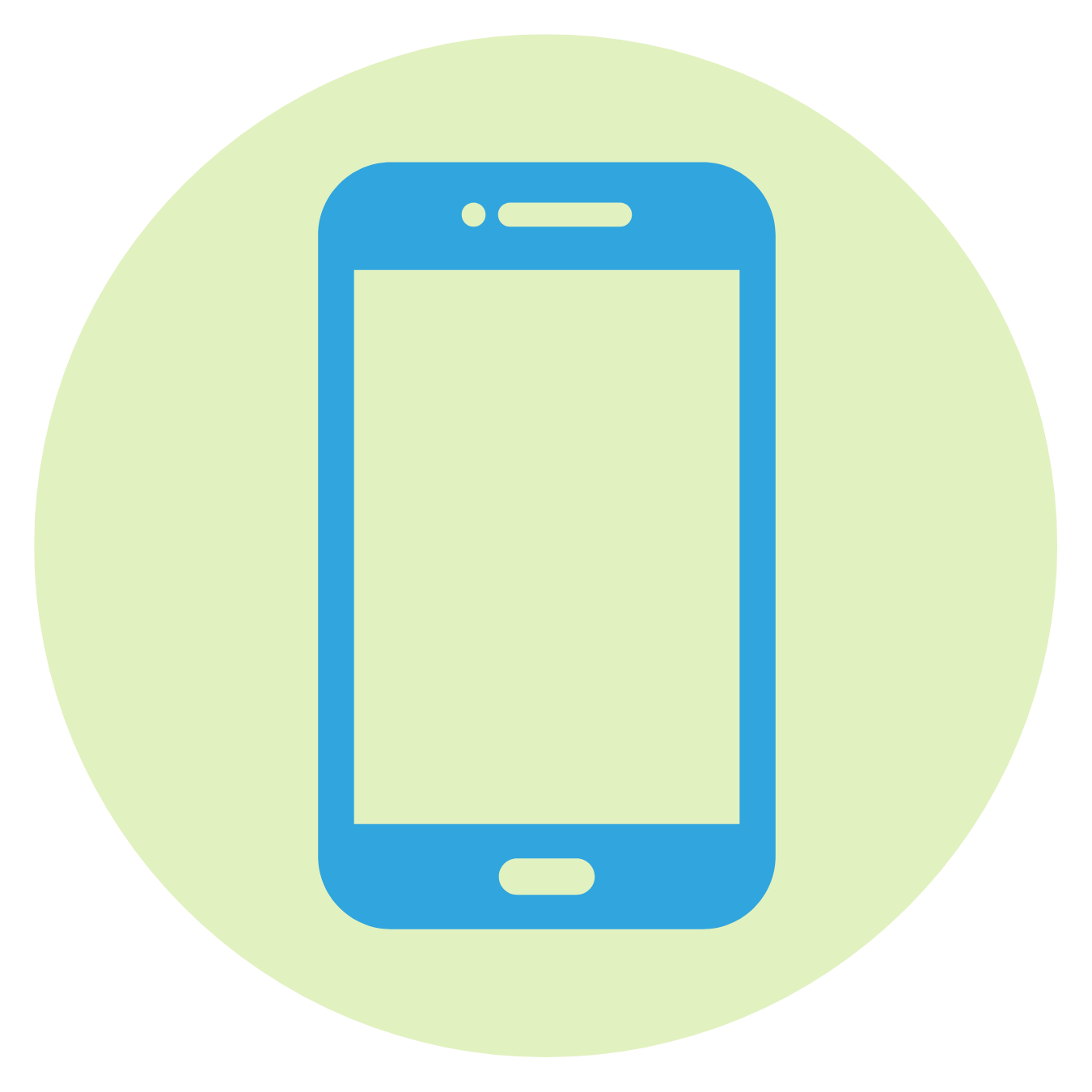 Icon of a smartphone on a light green circular background.